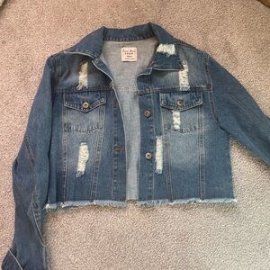 Dark wash ripped jean jacket